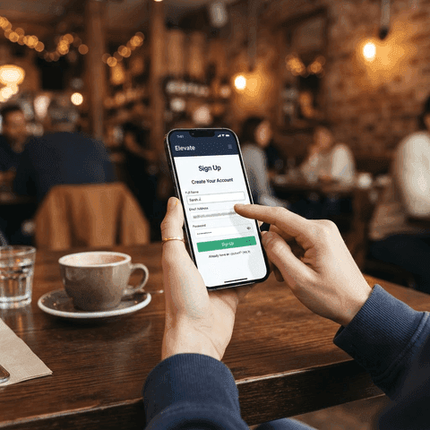Person signing up on phone