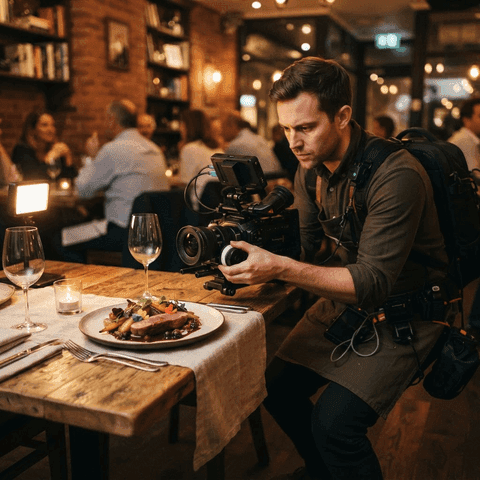Videographer filming a dish